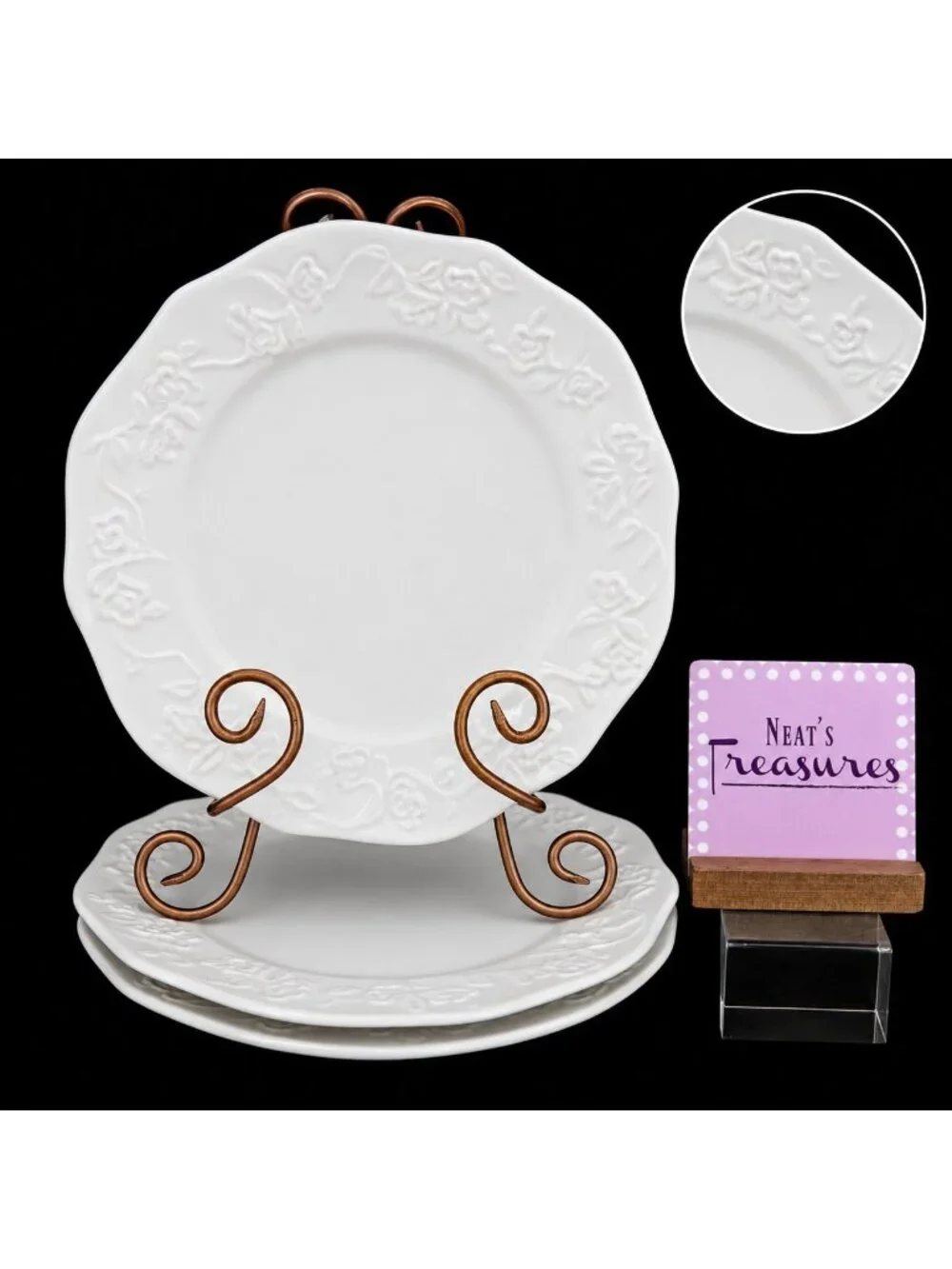 Better Homes And Gardens SUMMERDALE ROSE WHITE Stoneware Dinner Plates Set of 3